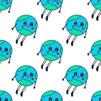 Cute flying earth planet, seamless pattern background illustration for t-shirt, sticker, or apparel merchandise. With doodle, retro, and cartoon style. vector