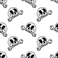 Cool skull and wrench on white background seamless pattern. Modern vintage, pop art style seamless pattern concept. vector