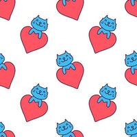 Cute cat and heart on white background seamless pattern. Modern vintage, pop art style seamless pattern concept. vector
