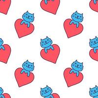 Cute cat and heart on white background seamless pattern. Modern vintage, pop art style seamless pattern concept. vector