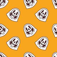 White grim reaper skull on orange background seamless pattern. Modern vintage, pop art style seamless pattern concept. vector