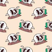 Sketchy desert skull and cactus on soft background seamless pattern. Modern vintage, pop art style seamless pattern concept. vector
