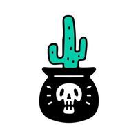 Cactus on skull jar, illustration for t-shirt, street wear, sticker, or apparel merchandise. With retro, and cartoon style. vector