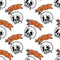 Wild skull and flag on white background seamless pattern. Modern vintage, pop art style seamless pattern concept. vector