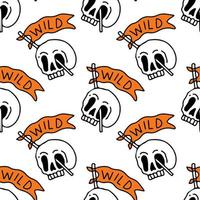 Wild skull and flag on white background seamless pattern. Modern vintage, pop art style seamless pattern concept. vector