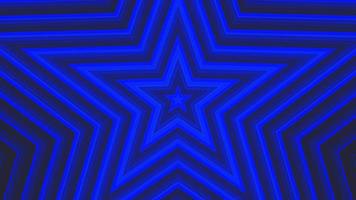 Blue bold pentagonal star simple flat geometric on dark grey black background loop. video