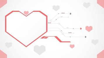 Resumen de fondo de San Valentín de tecnología de corazón rojo blanco. tecnología con línea, digital, corazón, punto, alta tecnología, concepto de San Valentín, vector. corazón tecnológico para el día de san valentín, fondo, banner web. vector