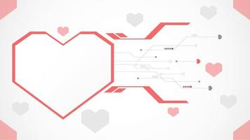 Resumen de fondo de San Valentín de tecnología de corazón rojo blanco. tecnología con línea, digital, corazón, punto, alta tecnología, concepto de San Valentín, vector. corazón tecnológico para el día de san valentín, fondo, banner web. vector