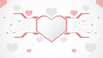 Resumen de fondo de San Valentín de tecnología de corazón rojo blanco. tecnología con línea, digital, corazón, punto, alta tecnología, concepto de San Valentín, vector. corazón tecnológico para el día de san valentín, fondo, banner web. vector