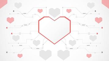 Resumen de fondo de San Valentín de tecnología de corazón rojo blanco. tecnología con línea, digital, corazón, punto, alta tecnología, concepto de San Valentín, vector. corazón tecnológico para el día de san valentín, fondo, banner web. vector