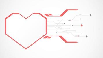 Resumen de fondo de San Valentín de tecnología de corazón rojo blanco. tecnología con línea, digital, corazón, punto, alta tecnología, concepto de San Valentín, vector. corazón tecnológico para el día de san valentín, fondo, banner web. vector