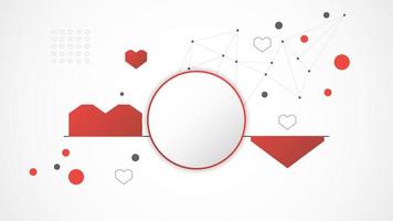 resumen de fondo de corazón de tecnología de círculo rojo blanco. tecnología con línea digital, adn, corazón rojo, punto, alta tecnología, gris, ciencia, vector. círculo tecnológico para el día de san valentín, fondo, papel tapiz. vector