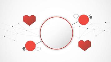 resumen de fondo de corazón de tecnología de círculo rojo blanco. tecnología con línea digital, adn, corazón rojo, punto, alta tecnología, gris, ciencia, vector. círculo tecnológico para el día de san valentín, fondo, papel tapiz. vector