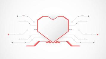 Resumen de fondo de San Valentín de tecnología de corazón rojo blanco. tecnología con línea, digital, corazón, punto, alta tecnología, concepto de San Valentín, vector. corazón tecnológico para el día de san valentín, fondo, banner web. vector