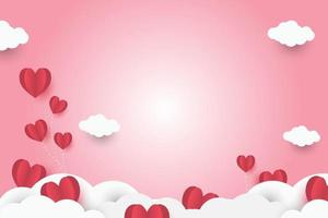 corazón rojo sobre fondo abstracto de papel rosa con diseño de cielo y línea para el festival del día de san valentín, día de la madre, corazón de póster, pancartas, tarjeta de regalo. ilustración vectorial estilo de arte en papel. vector
