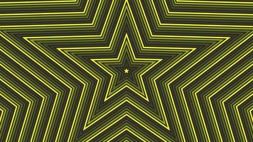 Yellow pentagonal star simple flat geometric on dark grey black background loop. Starry radio waves endless creative animation. Stars seamless motion graphic backdrop. Astra radar sonar rings design. video