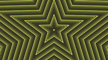 Yellow pentagonal star simple flat geometric on dark grey black background loop. Starry radio waves endless creative animation. Stars seamless motion graphic backdrop. Astra radar sonar rings design. video