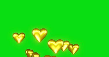 grön skärm effekt av 3d gyllene hjärtan är flytande upp video