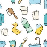Seamless pattern of doodle bathroom icons. Repetition illustration vector