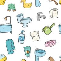 Seamless pattern of doodle bathroom icons. Repetition illustration vector