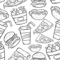 hand drawing junk food seamless pattern on white background vector