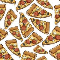 pizza slice in seamless pattern with tasty topping vector