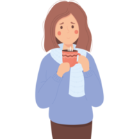 girl  is warming herself and drinking tea png