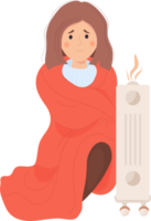 Girl warming up near heater png