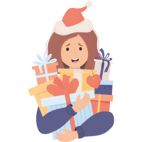 mujer santa con regalos de navidad png