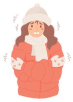 mujer congelada con ropa de invierno png