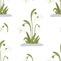 patrones sin fisuras florales. flores de campanilla blanca de primavera en flor en la nieve png