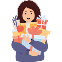 Happy woman  with   gifts png