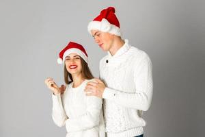 couple celebrate christmas in studio photo