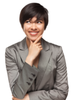 Transparent PNG of Pretty Smiling Multiethnic Young Adult Woman with Eyes Up and Over.