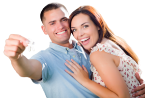 Transparent PNG of Happy Military Couple with House Keys In Hand.