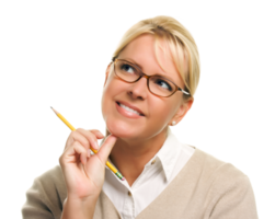 Beautiful Woman with Pencil On White or Transparent PNG
