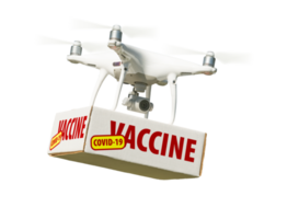 Transparent PNG Unmanned Aircraft System Quadcopter Drone Carrying COVID-19 Vaccine Package.