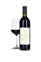 Transparent PNG Dark Wine Bottle with Blank Label and Black Foil Capsule Seal and Glass.