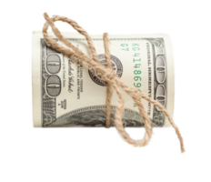 Transparent PNG Roll of One Hundred Dollar Bills Tied with String.