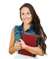 Transparent PNG Mixed Race Young Girl Student with School Books.