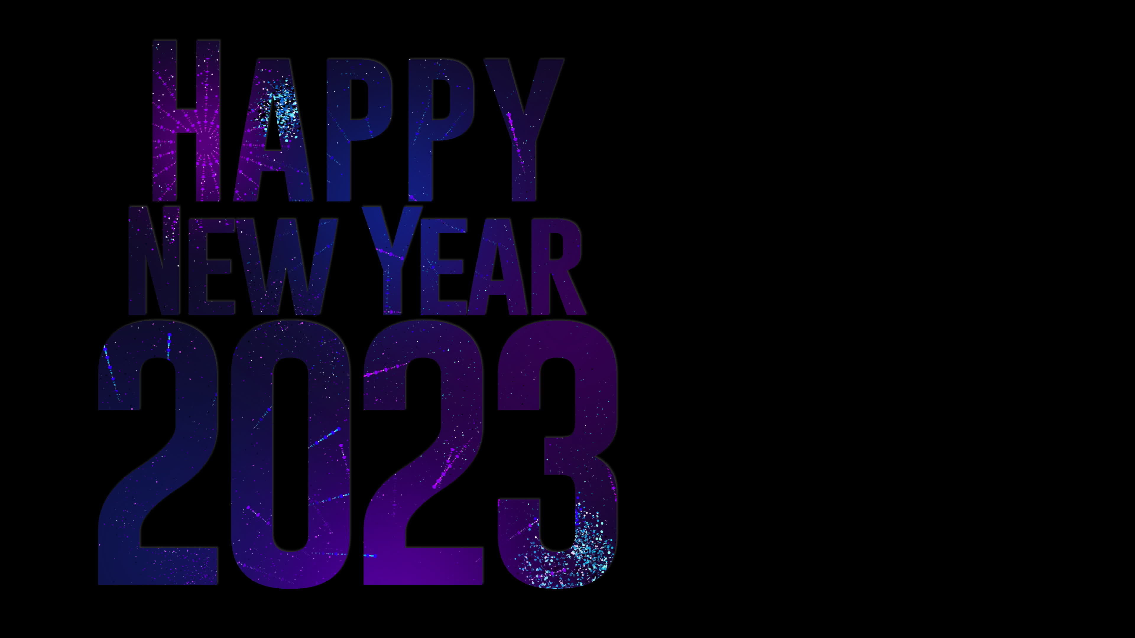 New Year 2023 greeting card. Group of blue, purple, magenta and white  colored fireworks exploding inside letters against black background with  copy space. Loop sequence. 3D animation 16475930 Stock Video at Vecteezy