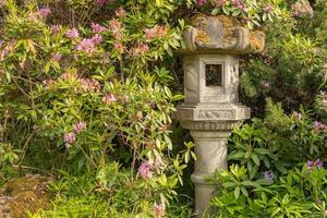 Japanese Pagoda Lantern Within Green Garden Setting photo