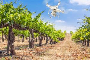 Unmanned Aircraft System UAV Quadcopter Drone In The Air Over Grape Vineyard Farm photo