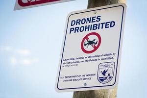 Jackson, WY, USA - July 16, 2017 Drones Prohibited Sign Near Elk Sactuary Near Grand Titons National Park. photo