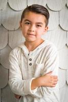 Portrait of Mixed Race Young Hispanic and Caucasian Boy photo