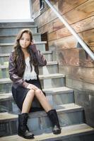 Mixed Race Young Adult Woman Portrait on Staircase photo