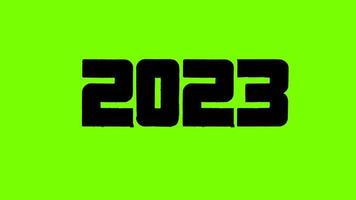 2022 naar 2023 jaar verandering tekst animatie. 2023 tekst animatie voor gelukkig nieuw jaar groen scherm. laten vallen brief 2023 animatie. geschikt voor felicitatie gelukkig nieuw jaar 2023 video