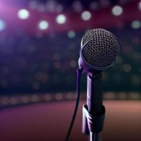 microphone on stage with a  blue light abstract photo