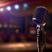 microphone on stage with a  blue light abstract photo