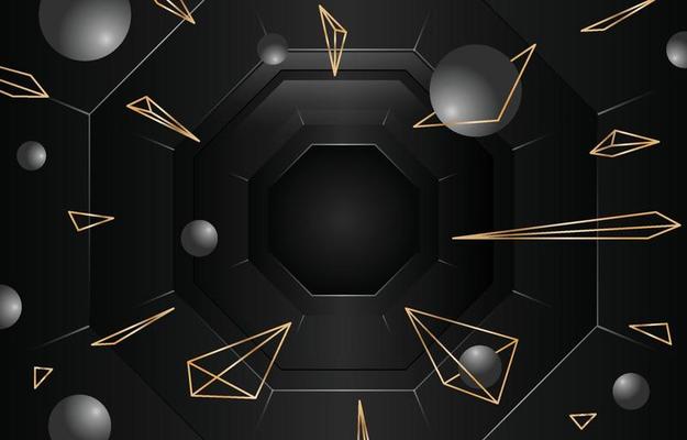 Black Abstract Background With Triangular Round and Hexagonal Shapes